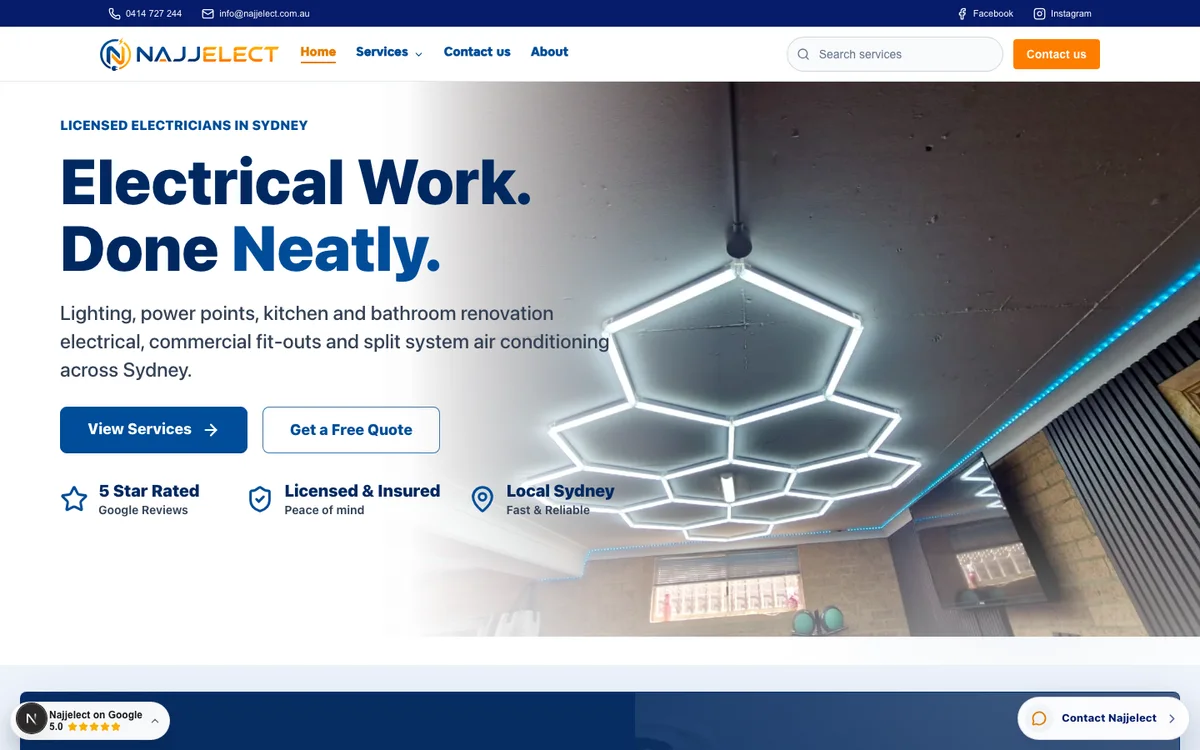Najjelect electrical services website project preview by Grow Leads